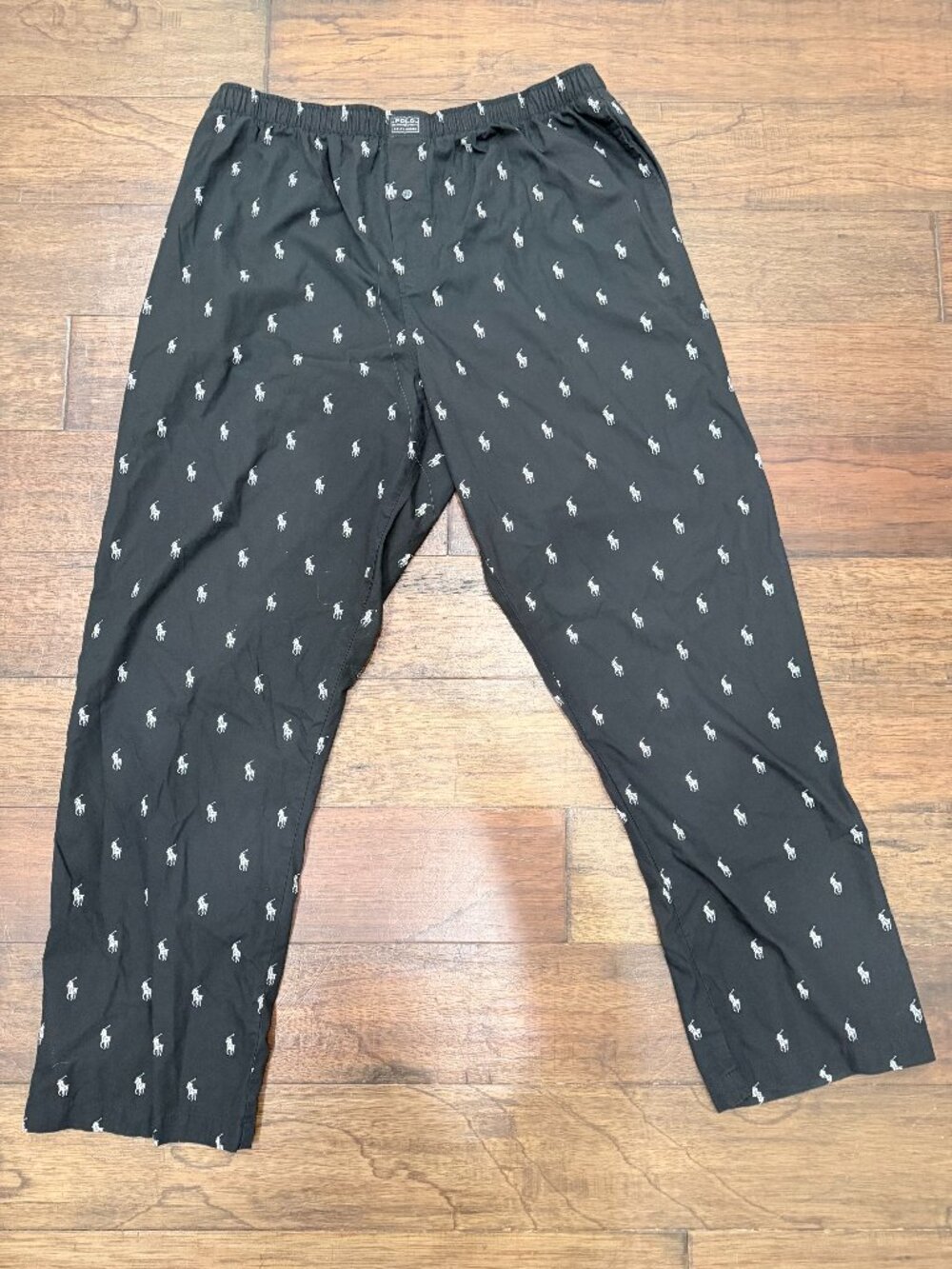 Polo Ralph Lauren Mens XL Pajama Lounge Pants Black Pony Logo Print 100% Cotton